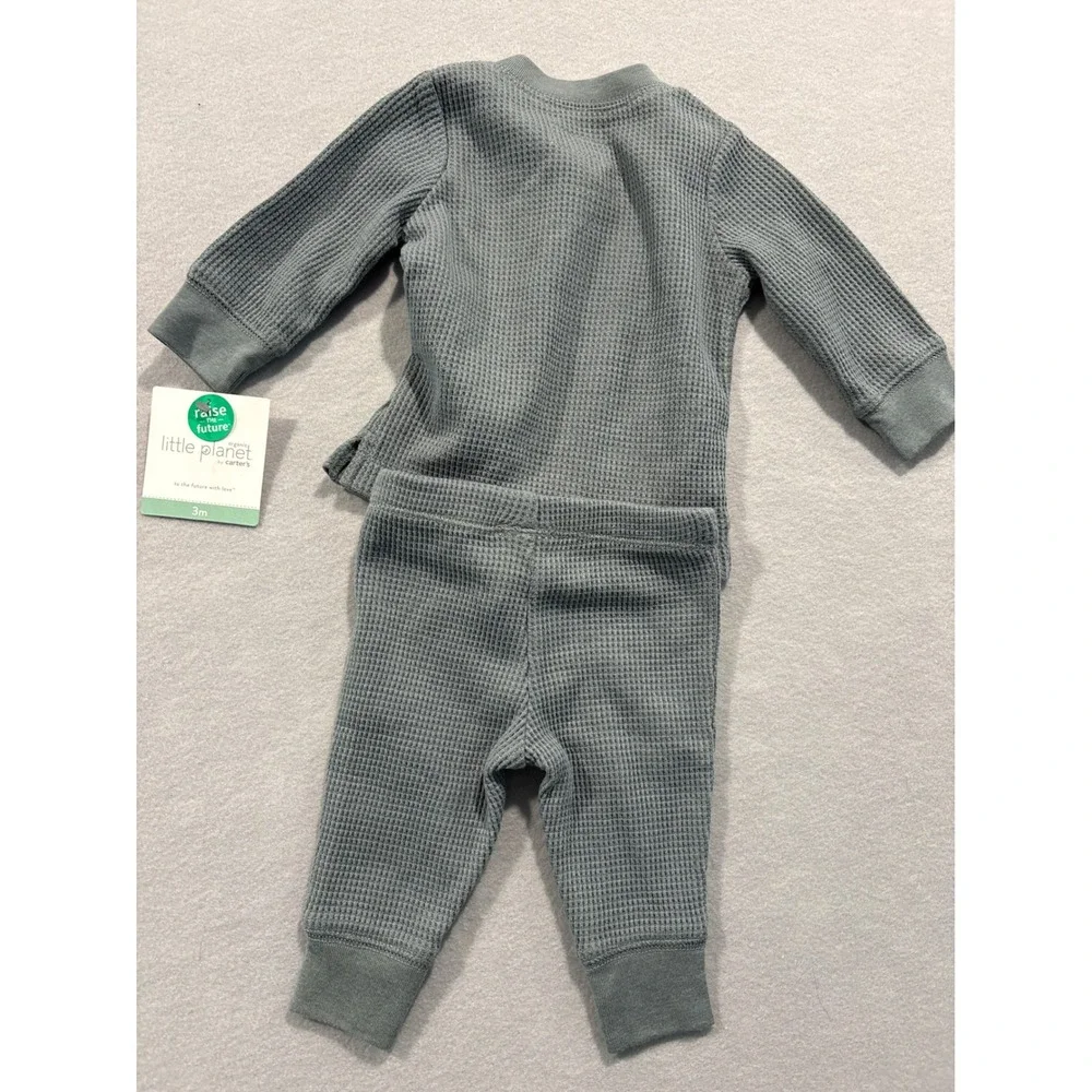 Little Planet by Carters Baby Organic Cotton Waffle Knit Henley Set Blue Grey 3M